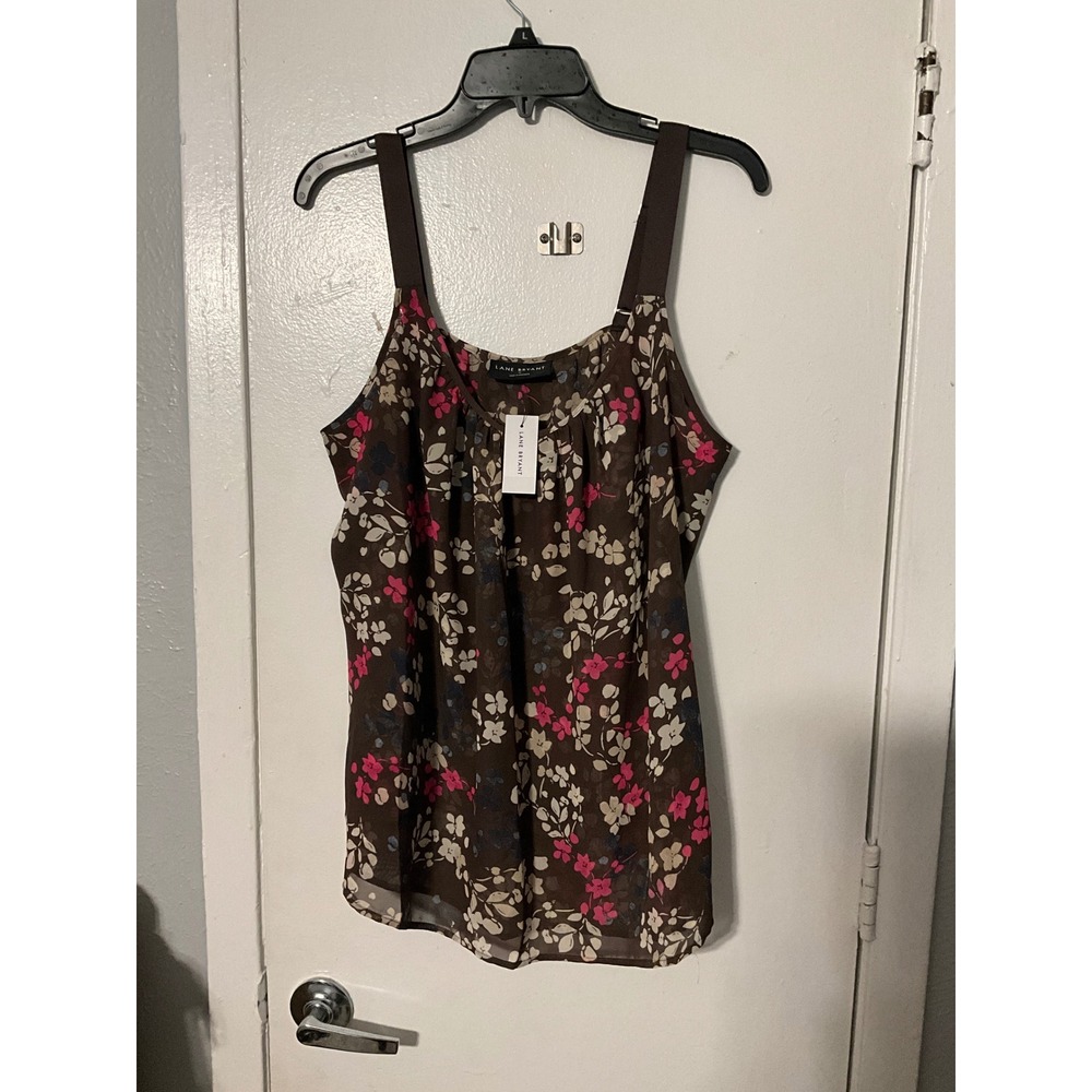 Lane Bryant Brown Floral Chiffon Camisole Adjustable Strap Tank Top Size 16 NWT